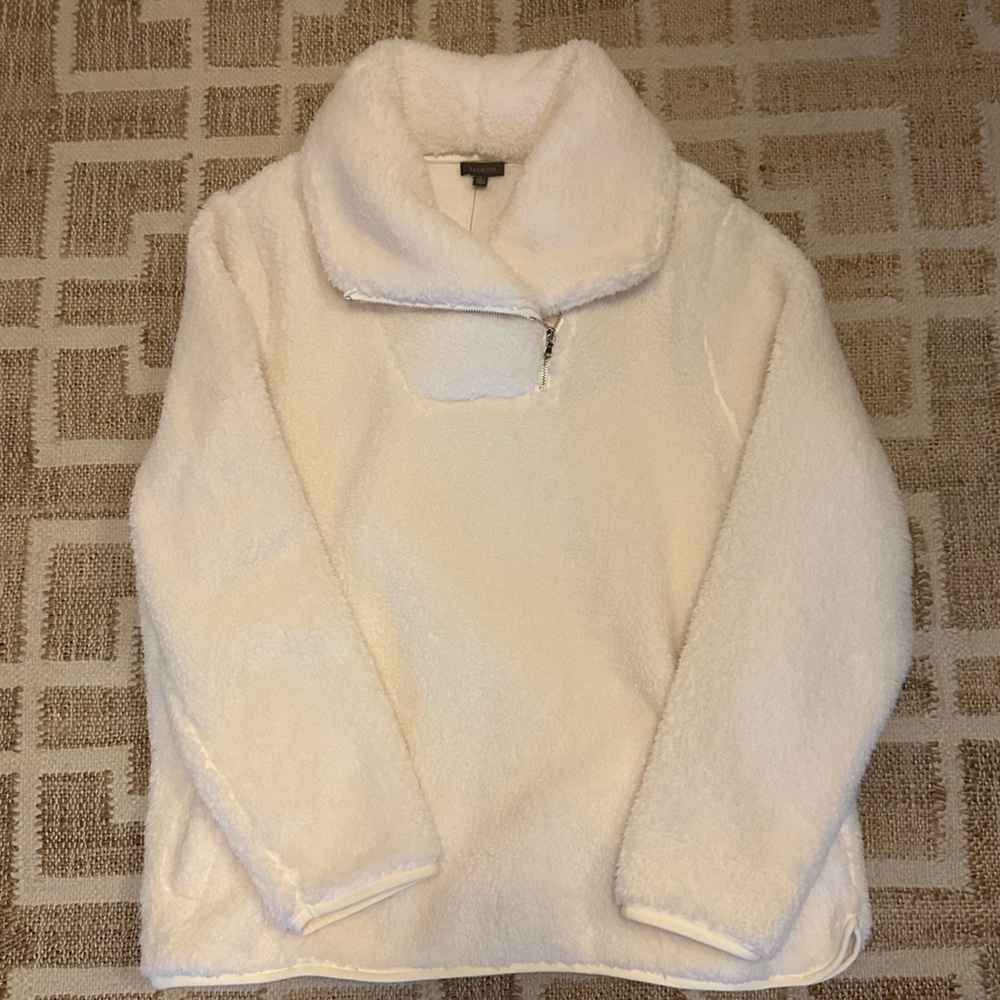 Talbots Ivory Ultra Plush Sherpa Fleece Half Zip Pullover Sz XL NWT